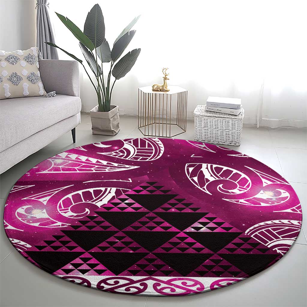 Matariki New Zealand Round Carpet NZ Niho Taniwha Maori New Year Pink Galaxy
