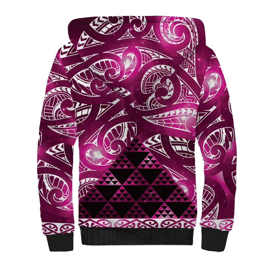 Matariki New Zealand Sherpa Hoodie NZ Niho Taniwha Maori New Year Pink Galaxy LT14 - Polynesian Pride