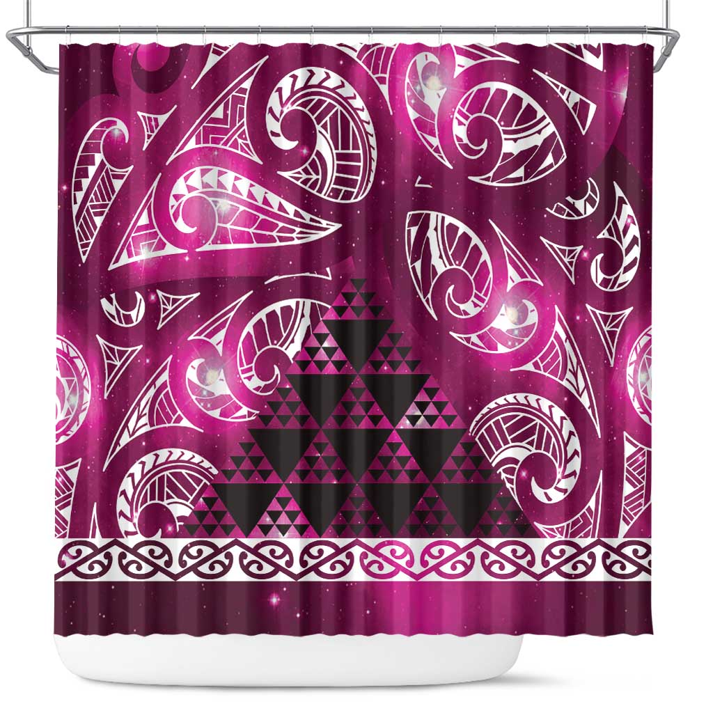 Matariki New Zealand Shower Curtain NZ Niho Taniwha Maori New Year Pink Galaxy