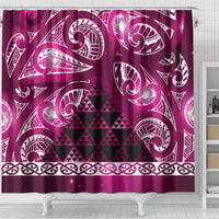 Matariki New Zealand Shower Curtain NZ Niho Taniwha Maori New Year Pink Galaxy
