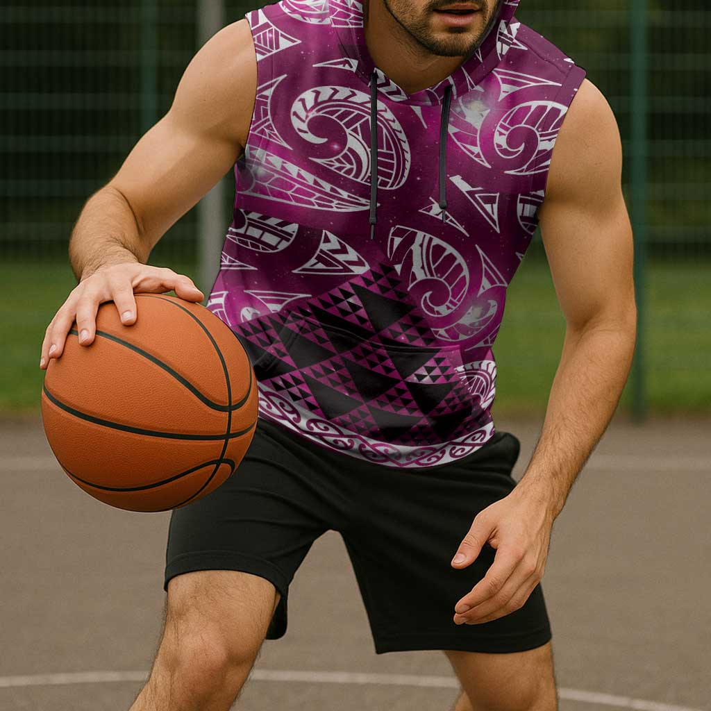 Matariki New Zealand Sleeveless Hoodie NZ Niho Taniwha Maori New Year Pink Galaxy LT14 - Polynesian Pride