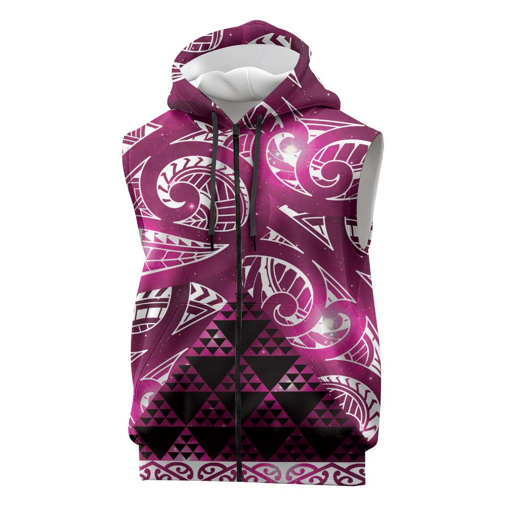 Matariki New Zealand Sleeveless Zip Hoodie NZ Niho Taniwha Maori New Year Pink Galaxy LT14 Pink - Polynesian Pride