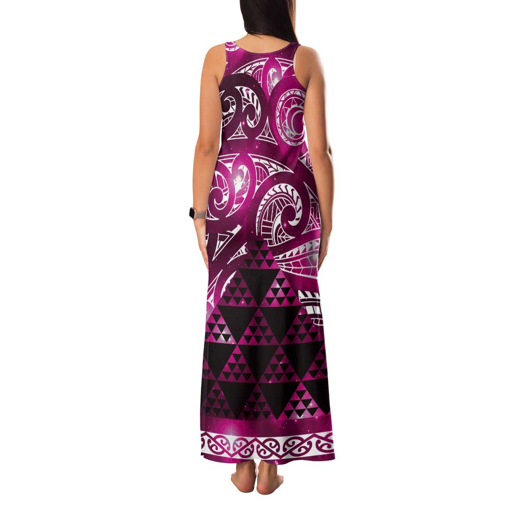 Matariki New Zealand Tank Maxi Dress NZ Niho Taniwha Maori New Year Pink Galaxy LT14 - Polynesian Pride