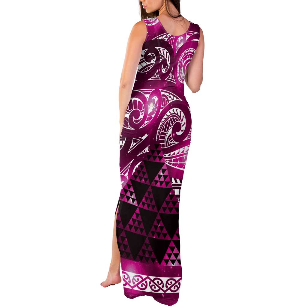 Matariki New Zealand Tank Maxi Dress NZ Niho Taniwha Maori New Year Pink Galaxy LT14 - Polynesian Pride
