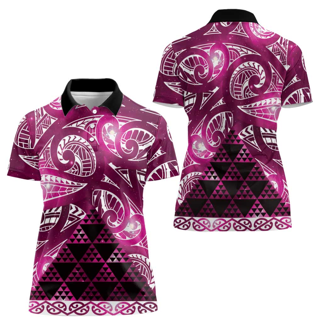 Matariki New Zealand Women Polo Shirt NZ Niho Taniwha Maori New Year Pink Galaxy LT14 - Polynesian Pride