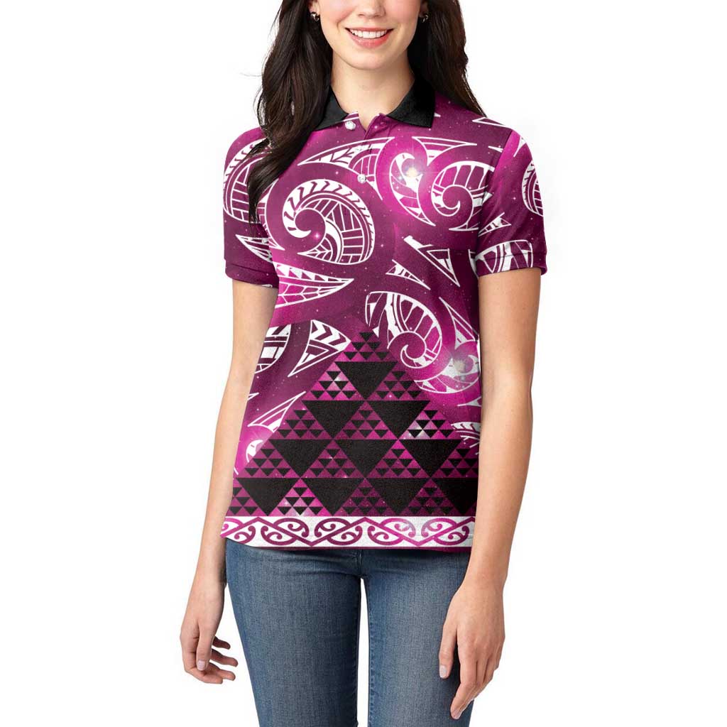 Matariki New Zealand Women Polo Shirt NZ Niho Taniwha Maori New Year Pink Galaxy LT14 - Polynesian Pride