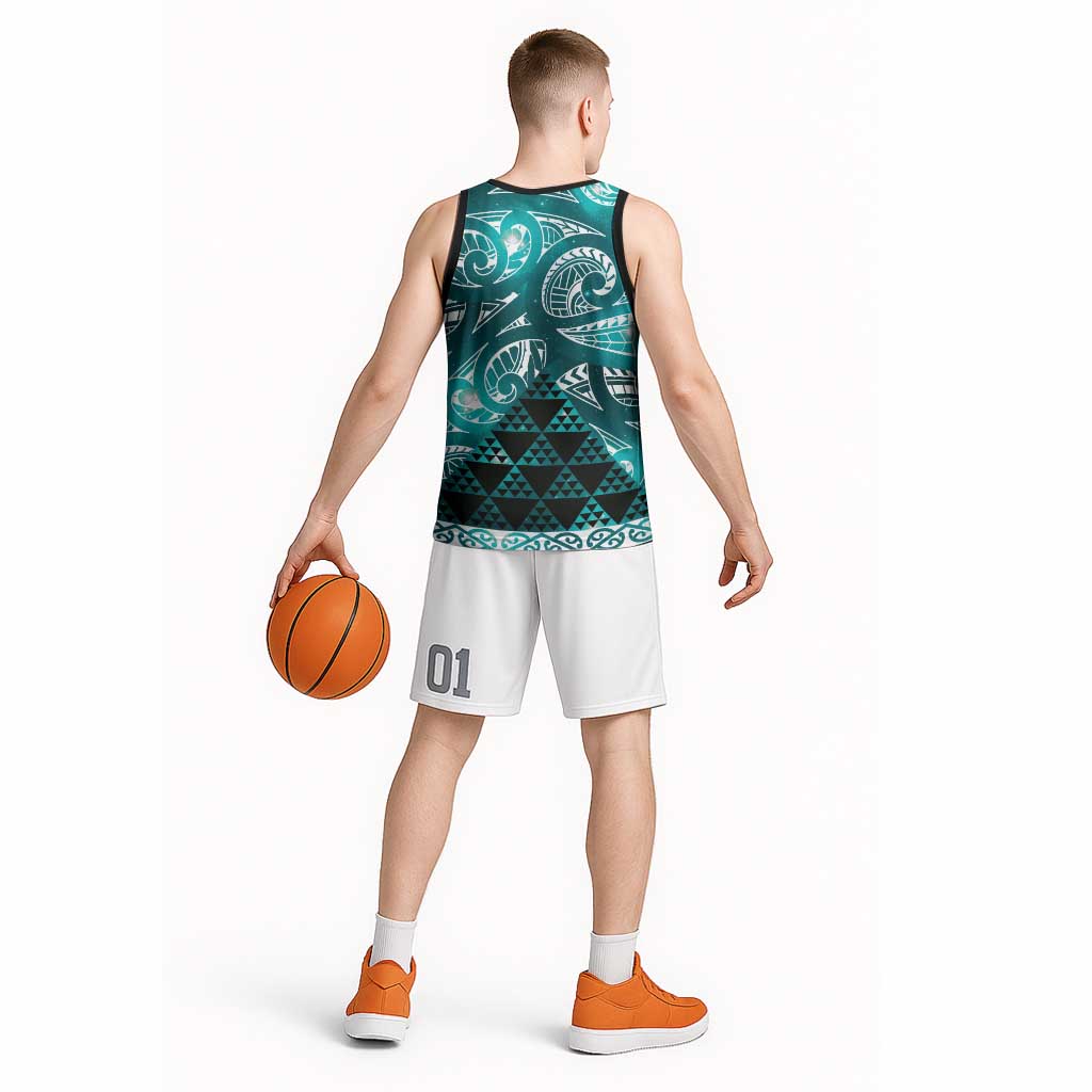 Matariki New Zealand Basketball Jersey NZ Niho Taniwha Maori New Year Cyan Galaxy LT14 - Polynesian Pride
