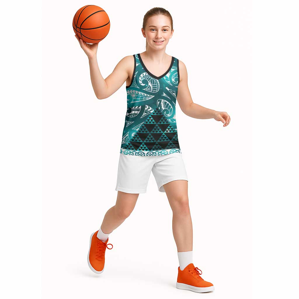 Matariki New Zealand Basketball Jersey NZ Niho Taniwha Maori New Year Cyan Galaxy LT14 - Polynesian Pride