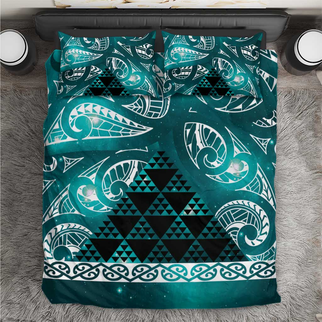 Matariki New Zealand Bedding Set NZ Niho Taniwha Maori New Year Cyan Galaxy