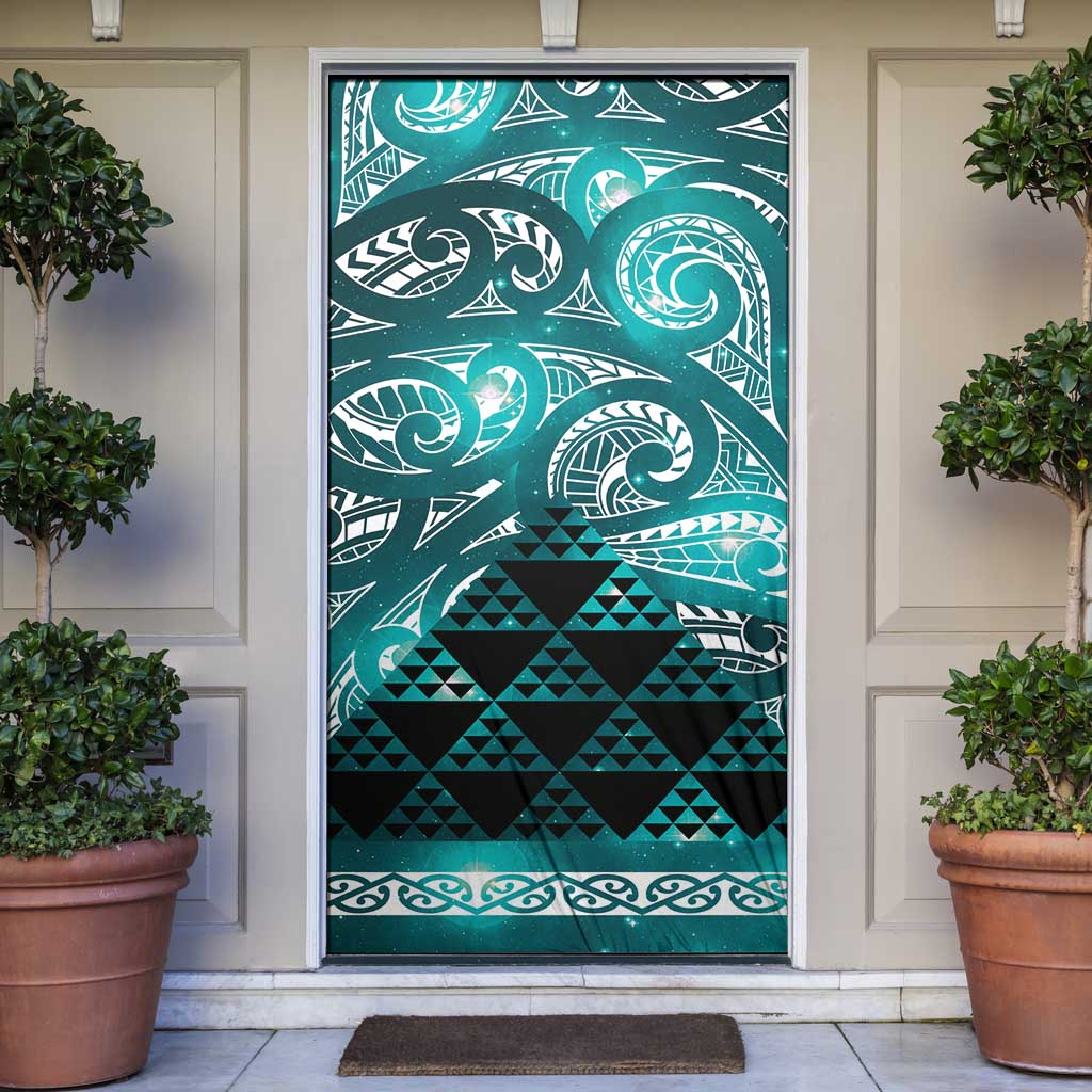 Matariki New Zealand Door Cover NZ Niho Taniwha Maori New Year Cyan Galaxy LT14 Cyan - Polynesian Pride