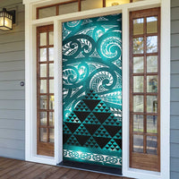 Matariki New Zealand Door Cover NZ Niho Taniwha Maori New Year Cyan Galaxy LT14 - Polynesian Pride