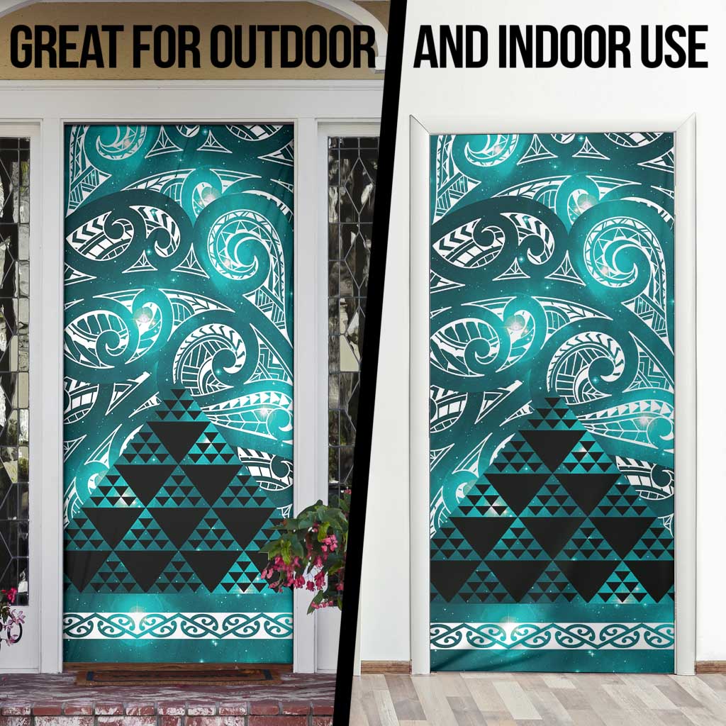 Matariki New Zealand Door Cover NZ Niho Taniwha Maori New Year Cyan Galaxy LT14 - Polynesian Pride