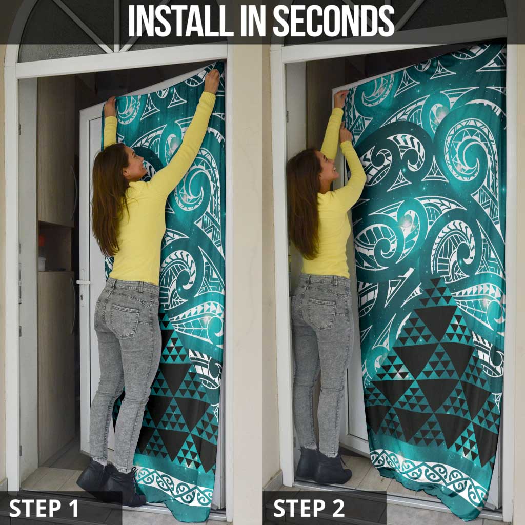 Matariki New Zealand Door Cover NZ Niho Taniwha Maori New Year Cyan Galaxy LT14 - Polynesian Pride