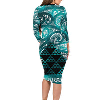 Matariki New Zealand Family Matching Long Sleeve Bodycon Dress and Hawaiian Shirt NZ Niho Taniwha Maori New Year Cyan Galaxy LT14 - Polynesian Pride