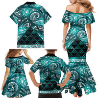 Matariki New Zealand Family Matching Mermaid Dress and Hawaiian Shirt NZ Niho Taniwha Maori New Year Cyan Galaxy LT14 - Polynesian Pride