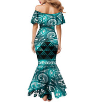 Matariki New Zealand Family Matching Mermaid Dress and Hawaiian Shirt NZ Niho Taniwha Maori New Year Cyan Galaxy LT14 - Polynesian Pride