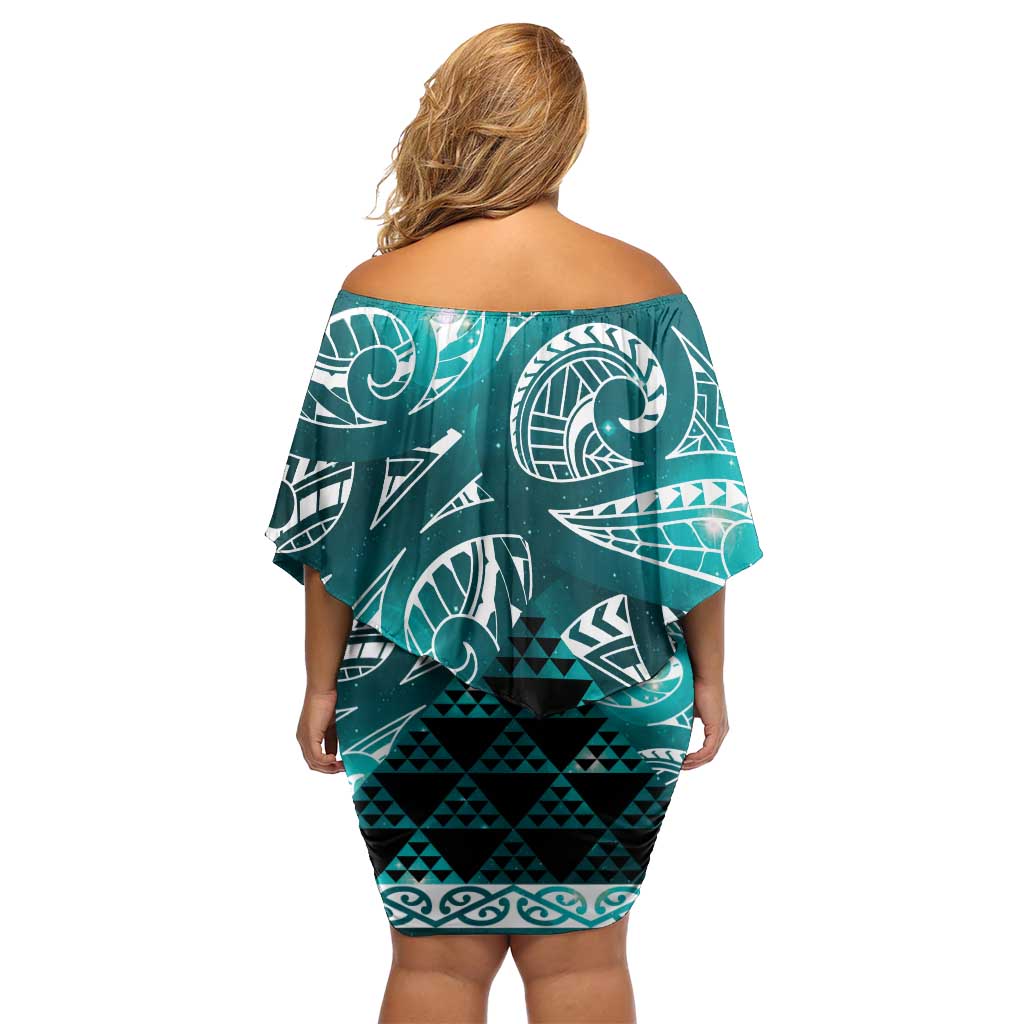 Matariki New Zealand Family Matching Off Shoulder Short Dress and Hawaiian Shirt NZ Niho Taniwha Maori New Year Cyan Galaxy LT14 - Polynesian Pride