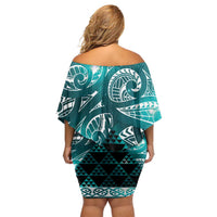 Matariki New Zealand Family Matching Off Shoulder Short Dress and Hawaiian Shirt NZ Niho Taniwha Maori New Year Cyan Galaxy LT14 - Polynesian Pride