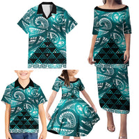 Matariki New Zealand Family Matching Puletasi and Hawaiian Shirt NZ Niho Taniwha Maori New Year Cyan Galaxy LT14 - Polynesian Pride