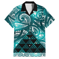 Matariki New Zealand Family Matching Summer Maxi Dress and Hawaiian Shirt NZ Niho Taniwha Maori New Year Cyan Galaxy LT14 Dad's Shirt - Short Sleeve Cyan - Polynesian Pride