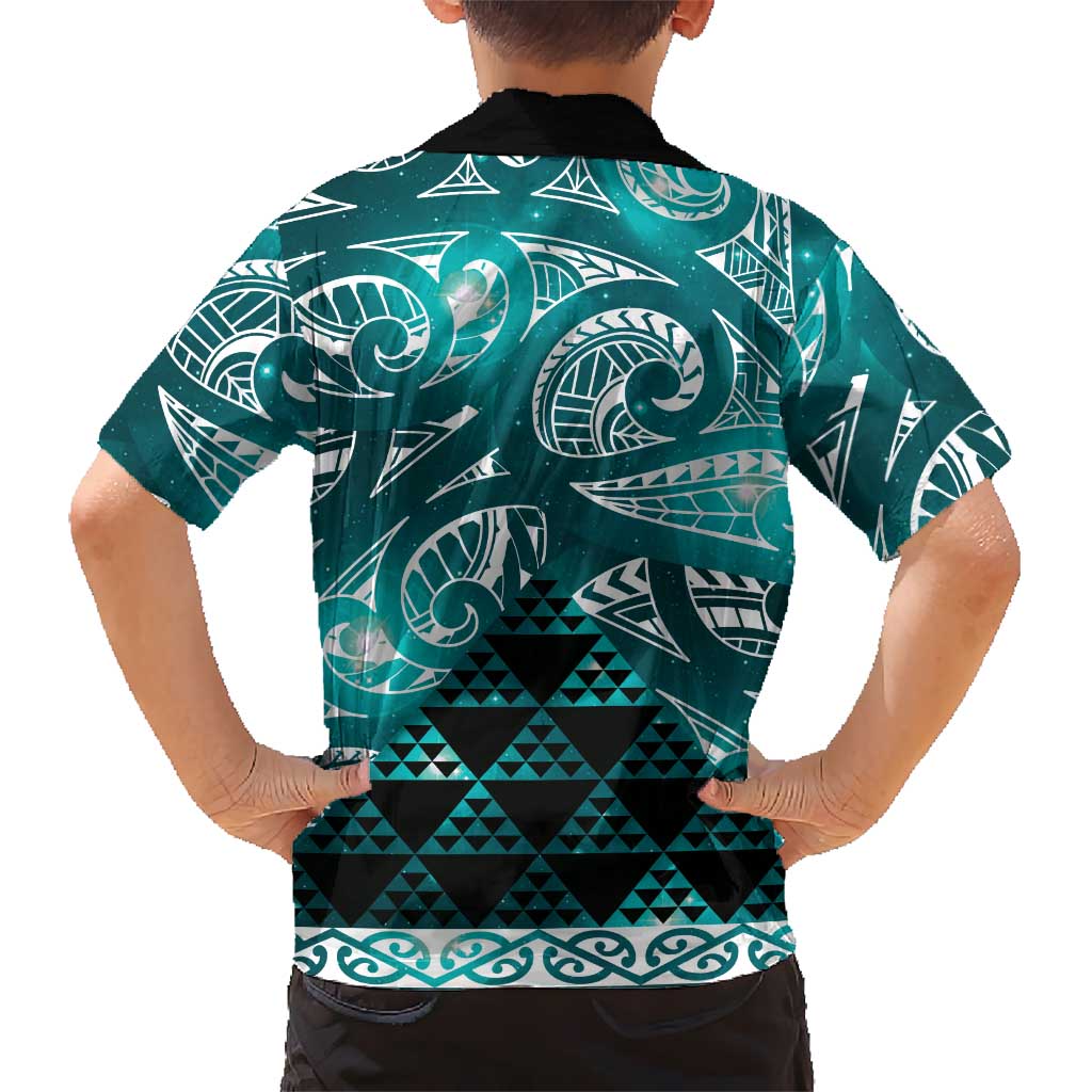 Matariki New Zealand Family Matching Tank Maxi Dress and Hawaiian Shirt NZ Niho Taniwha Maori New Year Cyan Galaxy LT14 - Polynesian Pride