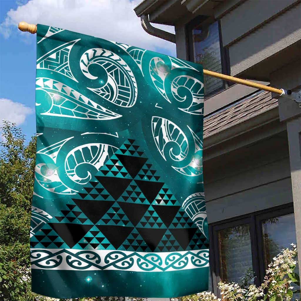 Matariki New Zealand Garden Flag NZ Niho Taniwha Maori New Year Cyan Galaxy LT14 - Polynesian Pride