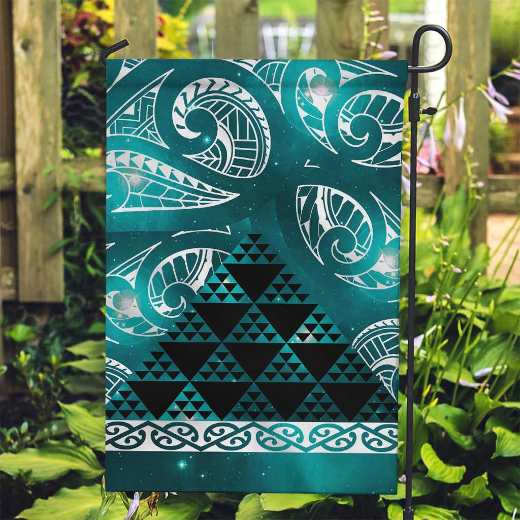 Matariki New Zealand Garden Flag NZ Niho Taniwha Maori New Year Cyan Galaxy LT14 Garden Flag Cyan - Polynesian Pride