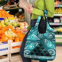 Matariki New Zealand Grocery Bag NZ Niho Taniwha Maori New Year Cyan Galaxy