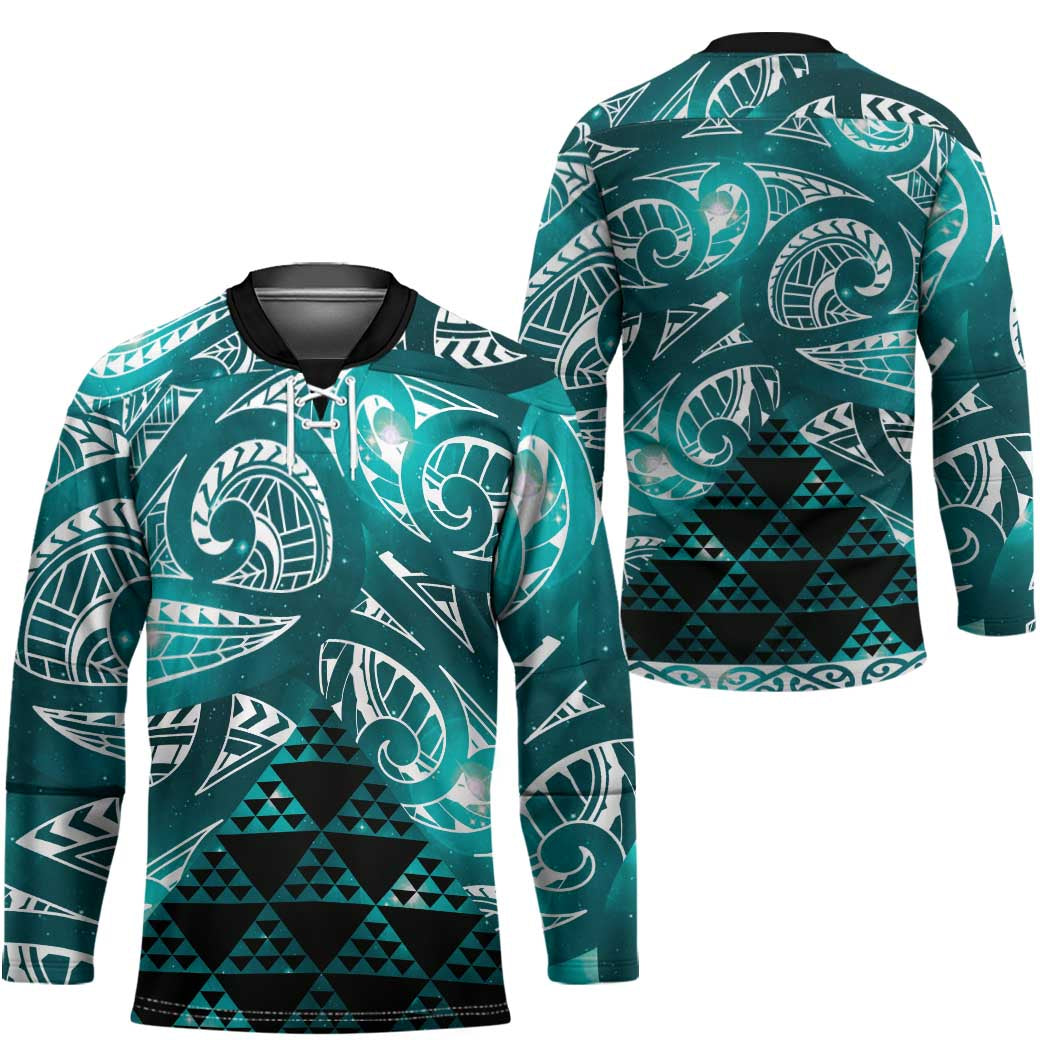 Matariki New Zealand Hockey Jersey NZ Niho Taniwha Maori New Year Cyan Galaxy LT14 - Polynesian Pride