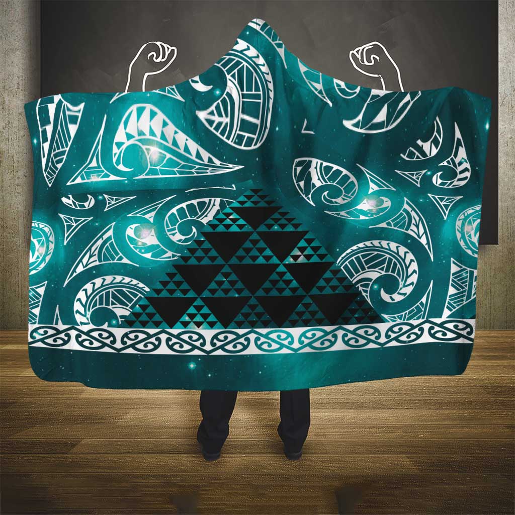 Matariki New Zealand Hooded Blanket NZ Niho Taniwha Maori New Year Cyan Galaxy LT14 - Polynesian Pride
