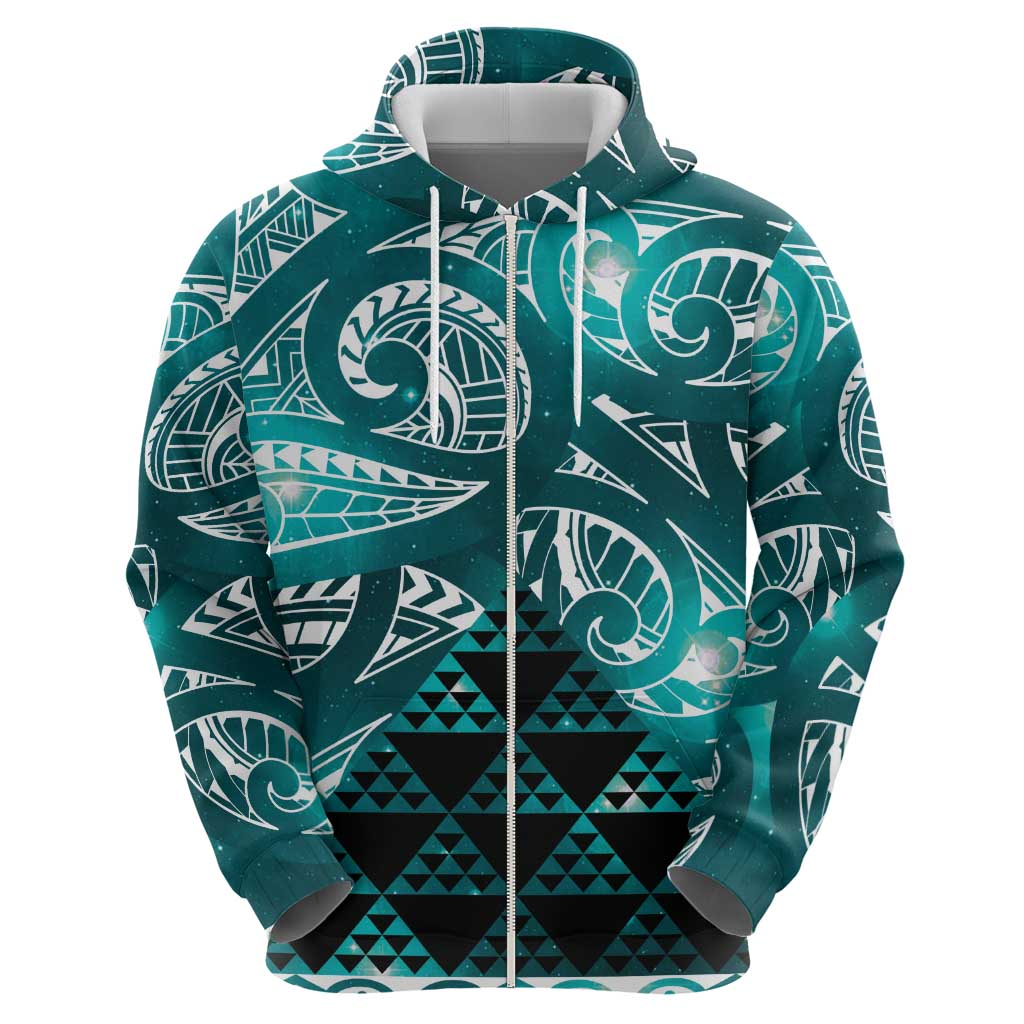 Matariki New Zealand Hoodie NZ Niho Taniwha Maori New Year Cyan Galaxy LT14 - Polynesian Pride