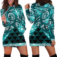 Matariki New Zealand Hoodie Dress NZ Niho Taniwha Maori New Year Cyan Galaxy LT14 - Polynesian Pride