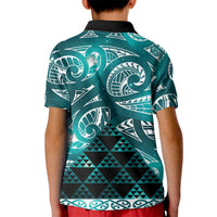 Matariki New Zealand Kid Polo Shirt NZ Niho Taniwha Maori New Year Cyan Galaxy LT14 - Polynesian Pride