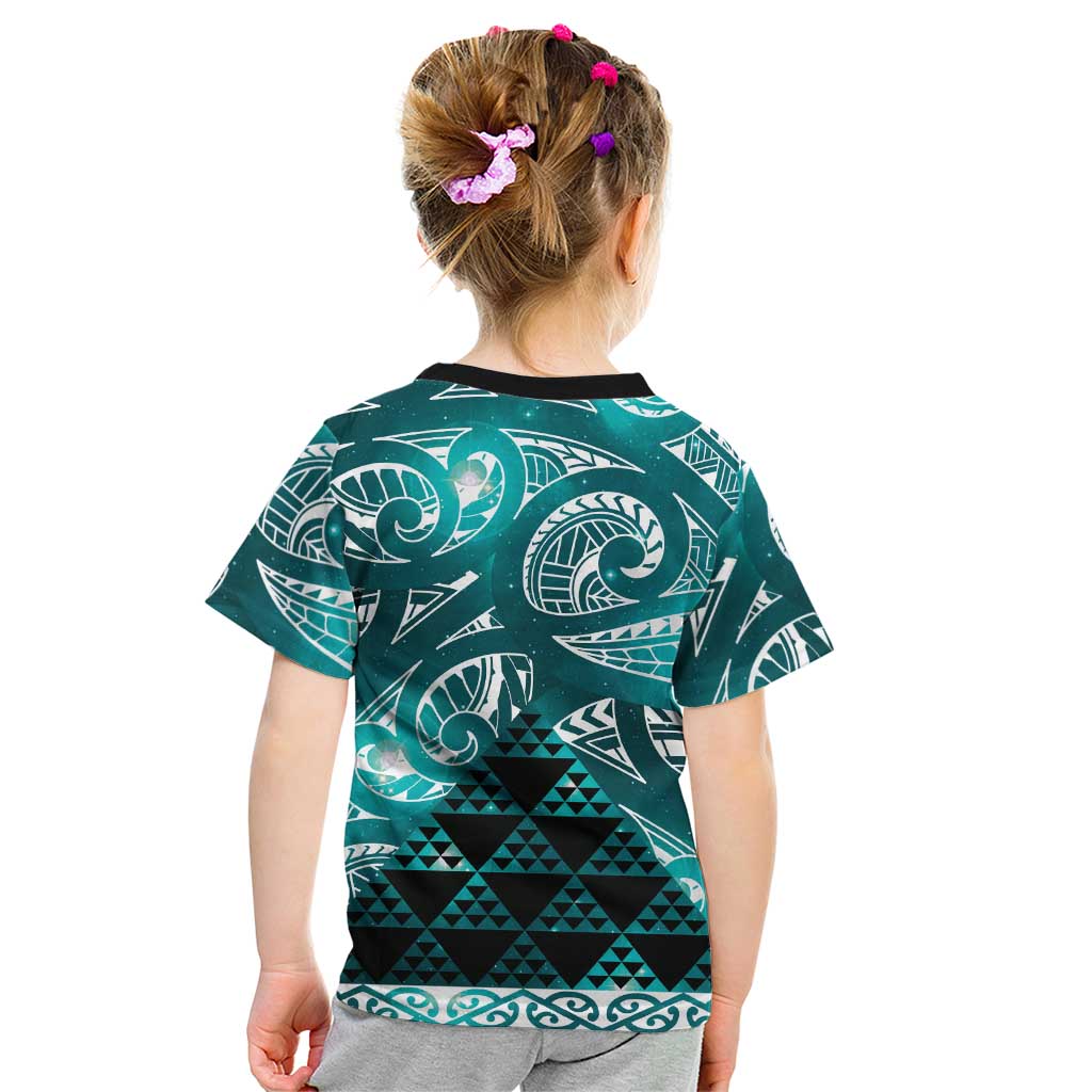 Matariki New Zealand Kid T Shirt NZ Niho Taniwha Maori New Year Cyan Galaxy LT14 - Polynesian Pride