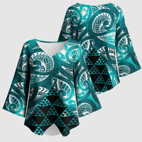 Matariki New Zealand Kimono Sleeve Blouse NZ Niho Taniwha Maori New Year Cyan Galaxy LT14 - Polynesian Pride