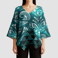 Matariki New Zealand Kimono Sleeve Blouse NZ Niho Taniwha Maori New Year Cyan Galaxy LT14 - Polynesian Pride