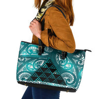 Matariki New Zealand Leather Tote Bag NZ Niho Taniwha Maori New Year Cyan Galaxy LT14 Cyan - Polynesian Pride