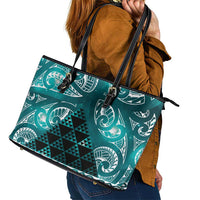 Matariki New Zealand Leather Tote Bag NZ Niho Taniwha Maori New Year Cyan Galaxy LT14 - Polynesian Pride