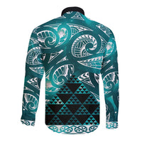 Matariki New Zealand Long Sleeve Button Shirt NZ Niho Taniwha Maori New Year Cyan Galaxy