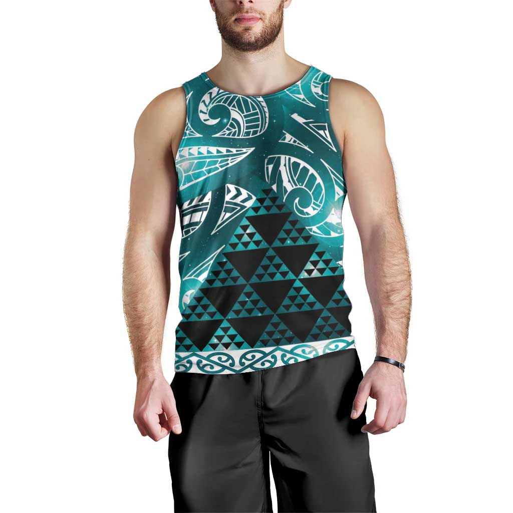 Matariki New Zealand Men Tank Top NZ Niho Taniwha Maori New Year Cyan Galaxy LT14 - Polynesian Pride