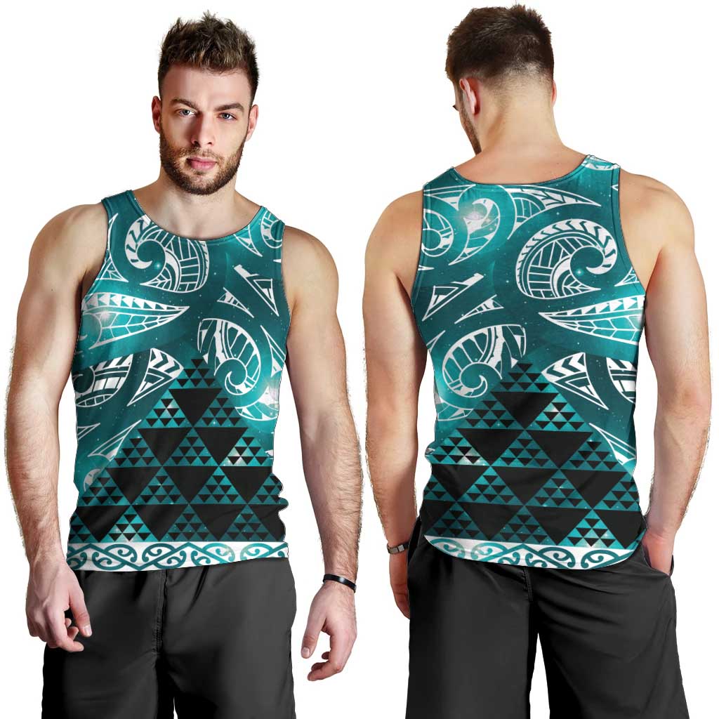 Matariki New Zealand Men Tank Top NZ Niho Taniwha Maori New Year Cyan Galaxy LT14 - Polynesian Pride