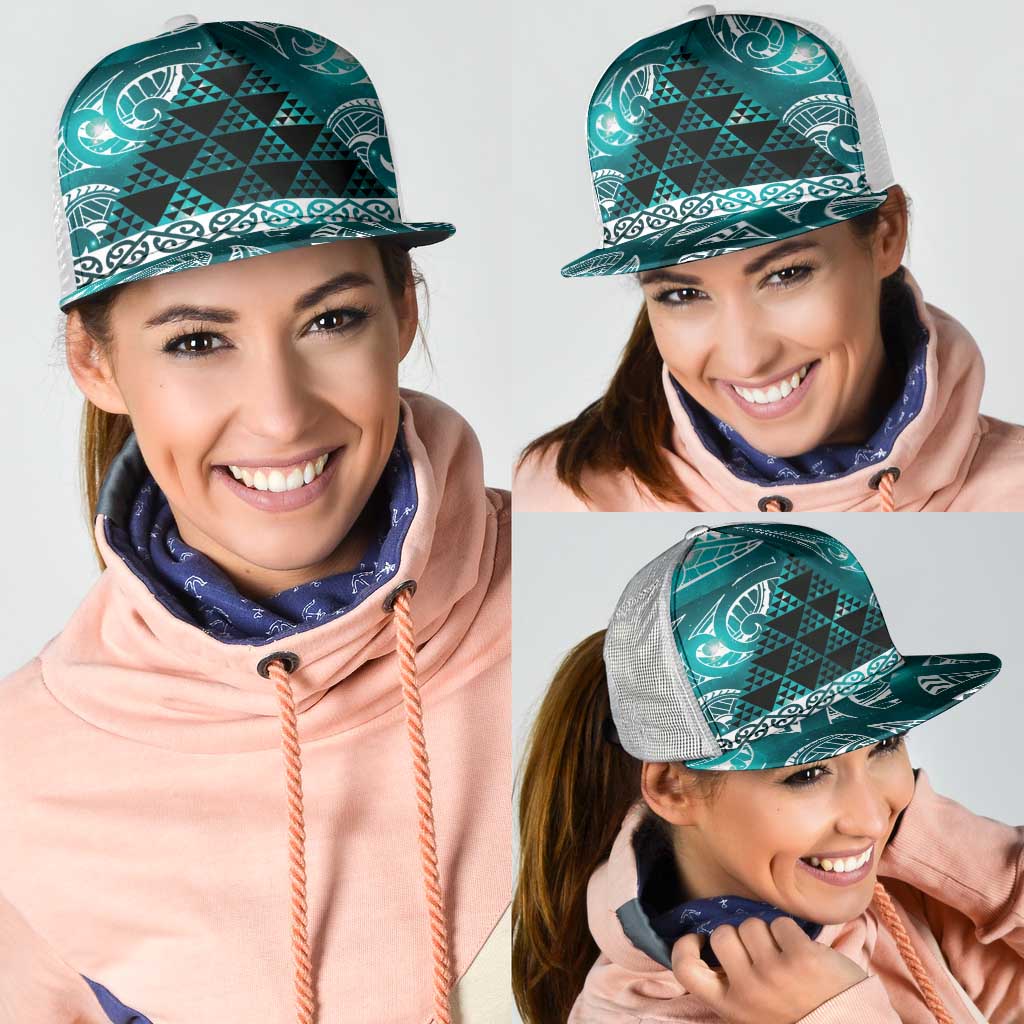 Matariki New Zealand Mesh Trucker Cap NZ Niho Taniwha Maori New Year Cyan Galaxy