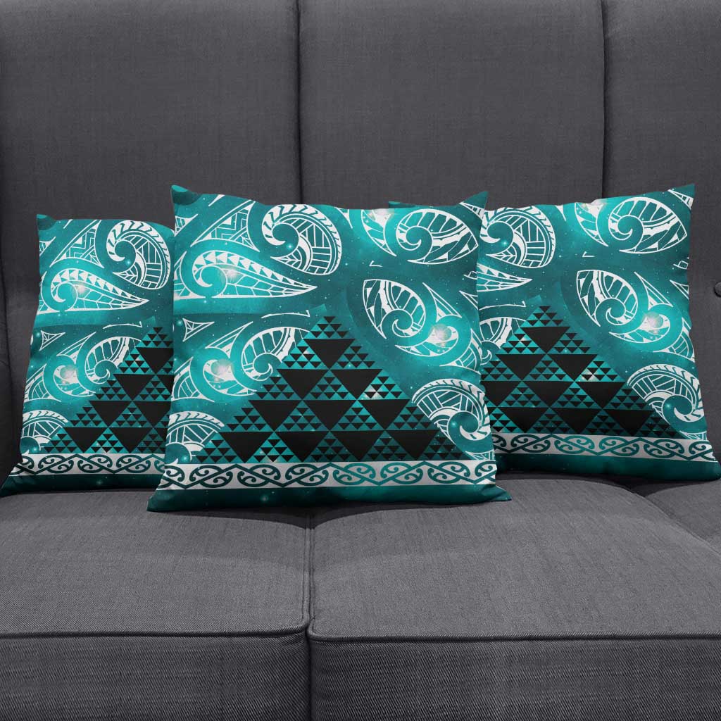 Matariki New Zealand Pillow Cover NZ Niho Taniwha Maori New Year Cyan Galaxy