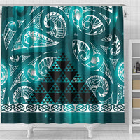 Matariki New Zealand Shower Curtain NZ Niho Taniwha Maori New Year Cyan Galaxy