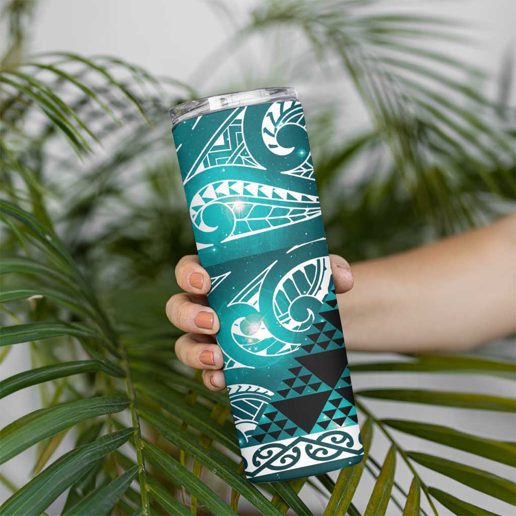Matariki New Zealand Skinny Tumbler NZ Niho Taniwha Maori New Year Cyan Galaxy LT14 - Polynesian Pride
