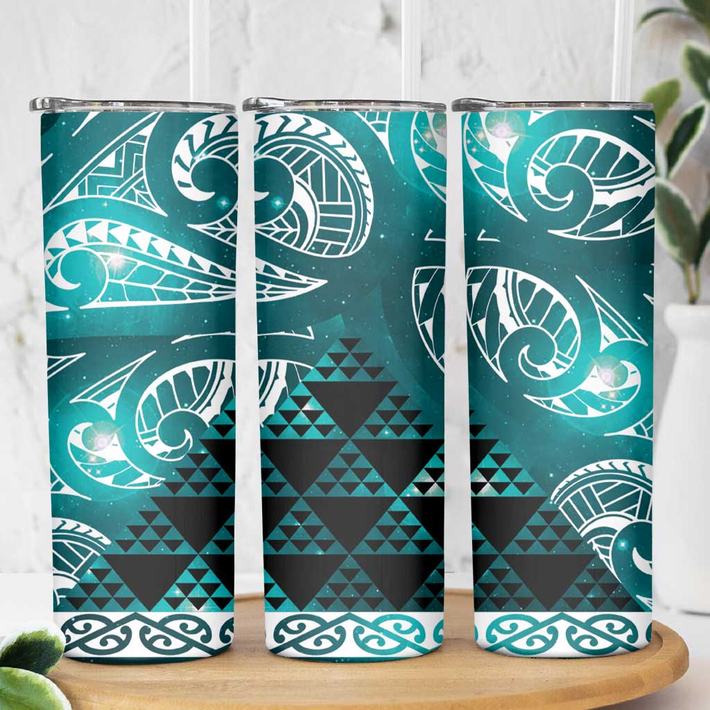 Matariki New Zealand Skinny Tumbler NZ Niho Taniwha Maori New Year Cyan Galaxy LT14 - Polynesian Pride