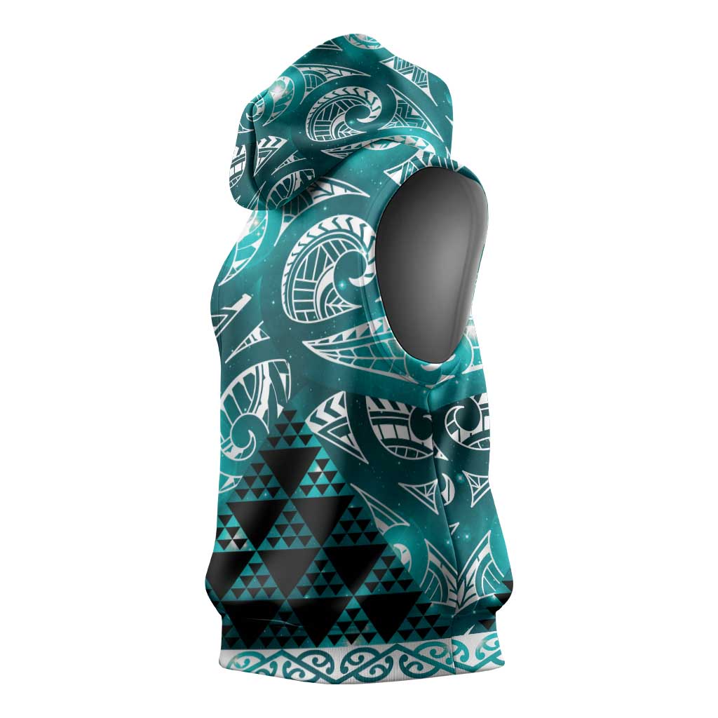 Matariki New Zealand Sleeveless Hoodie NZ Niho Taniwha Maori New Year Cyan Galaxy LT14 - Polynesian Pride