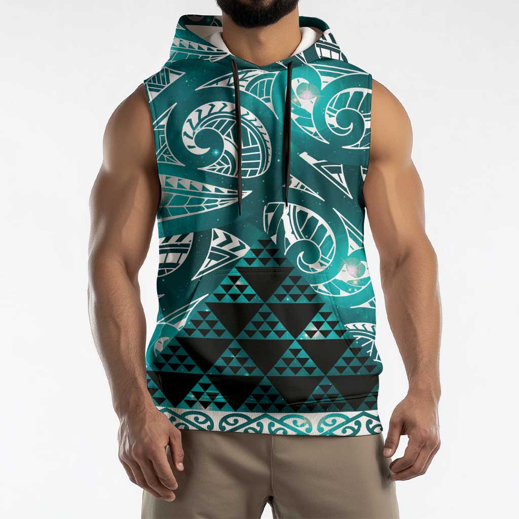Matariki New Zealand Sleeveless Hoodie NZ Niho Taniwha Maori New Year Cyan Galaxy LT14 - Polynesian Pride