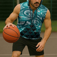 Matariki New Zealand Sleeveless Zip Hoodie NZ Niho Taniwha Maori New Year Cyan Galaxy LT14 - Polynesian Pride