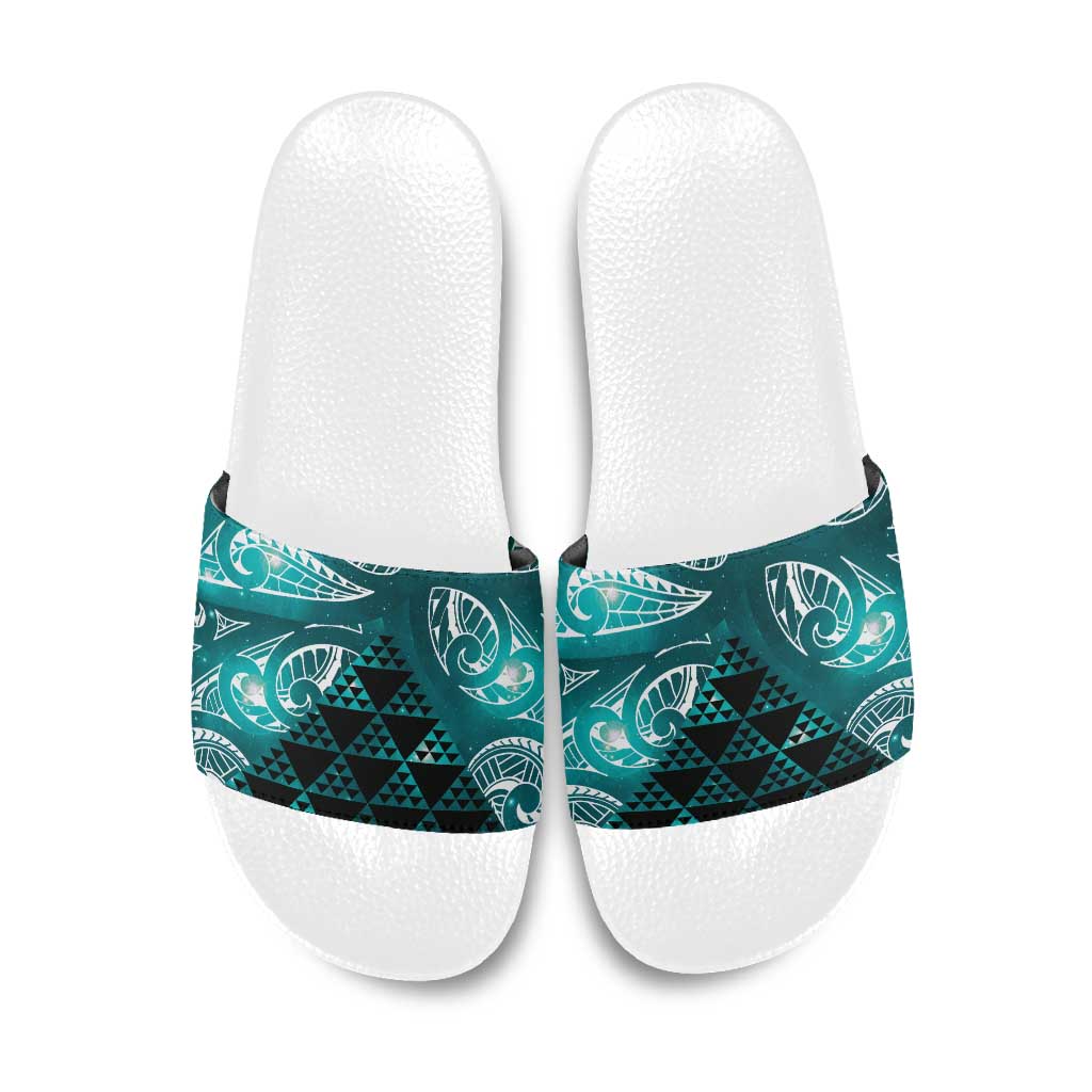 Matariki New Zealand Slide Sandals NZ Niho Taniwha Maori New Year Cyan Galaxy